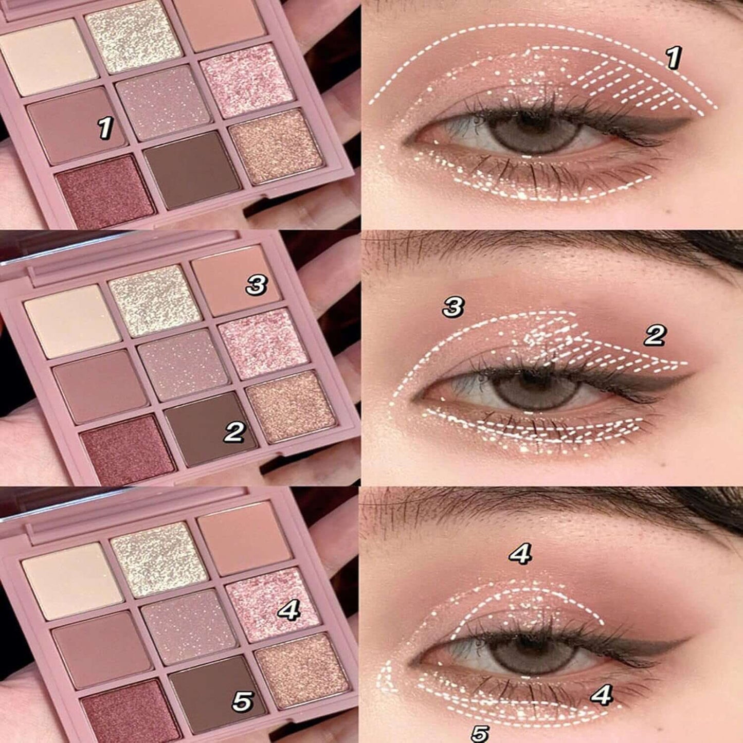 Pink Eyeshadow Palette, Make-Up Palettes Shimmer Glitter Eye Shadow Pallets for Women, Matte Make up Palette Set, 9 Colour Nude Natural Long Lasting Highly Pigmented Pink Brown Eyeshadow with Brush