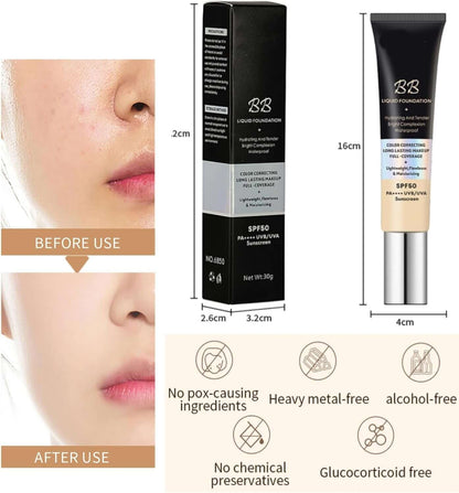 Natural Sunscreen Foundation SPF50 - BB Cream Tinted Moisturiser for Mature Skin - Skin Tone Adjusting CC Cream