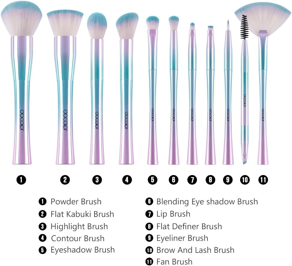 Makeup Brush Set, Mermaid Makeup Brushes 11Pcs, Fantasy Essential Cosmetics, Make up for Face, Eye Shadow Eyeliner, Foundation, Blush, Lip, Powder, Liquid, Cream Blending