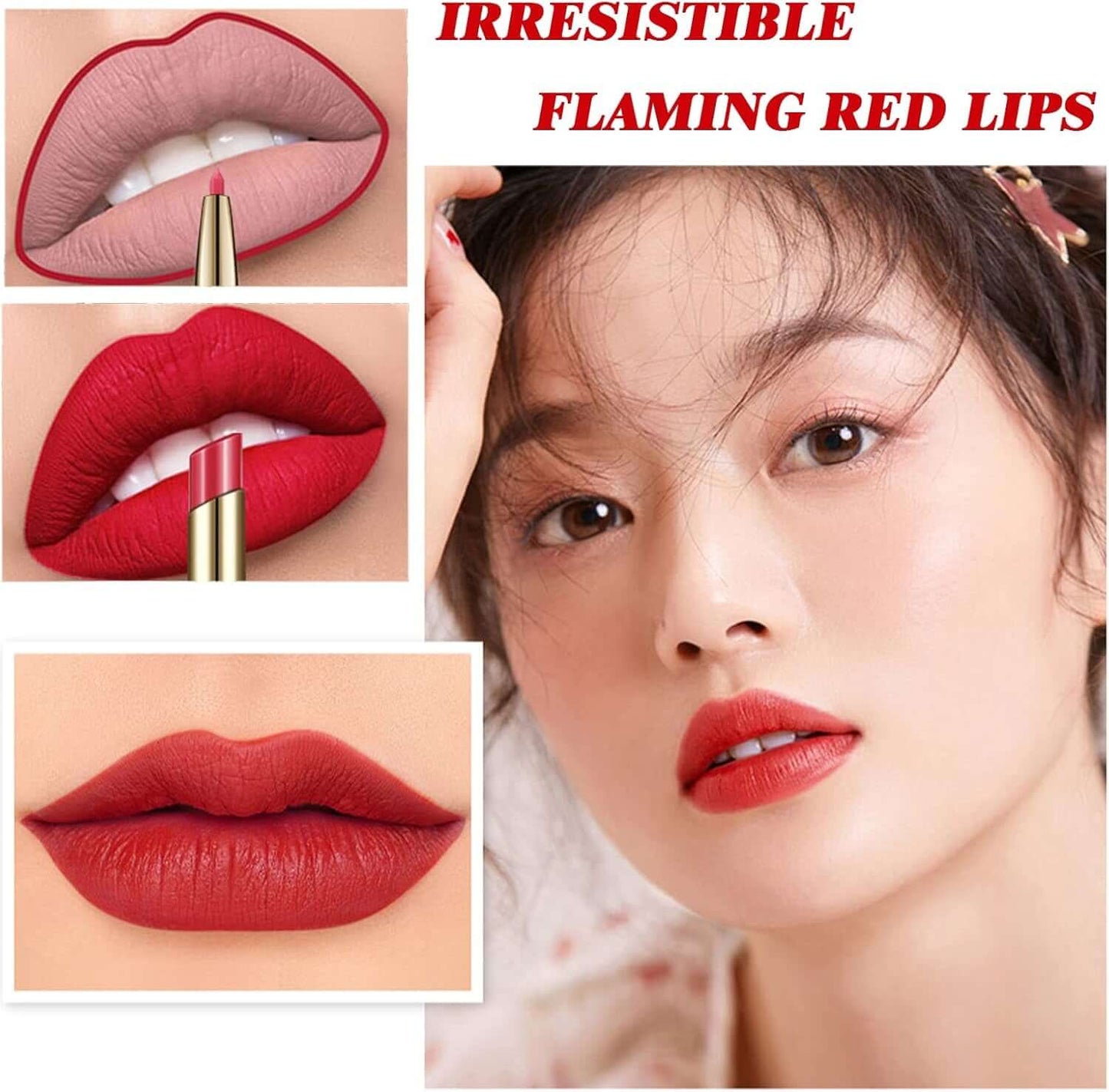 Lip Liner and Lipstick Set,2-In-1 Double Head Matte Cream Lipstick & Lip Liner,Waterproof Sweatproof No Smudge Long-Lasting Moisturizing Smooth Highly Pigmented Makeup Set(Red)