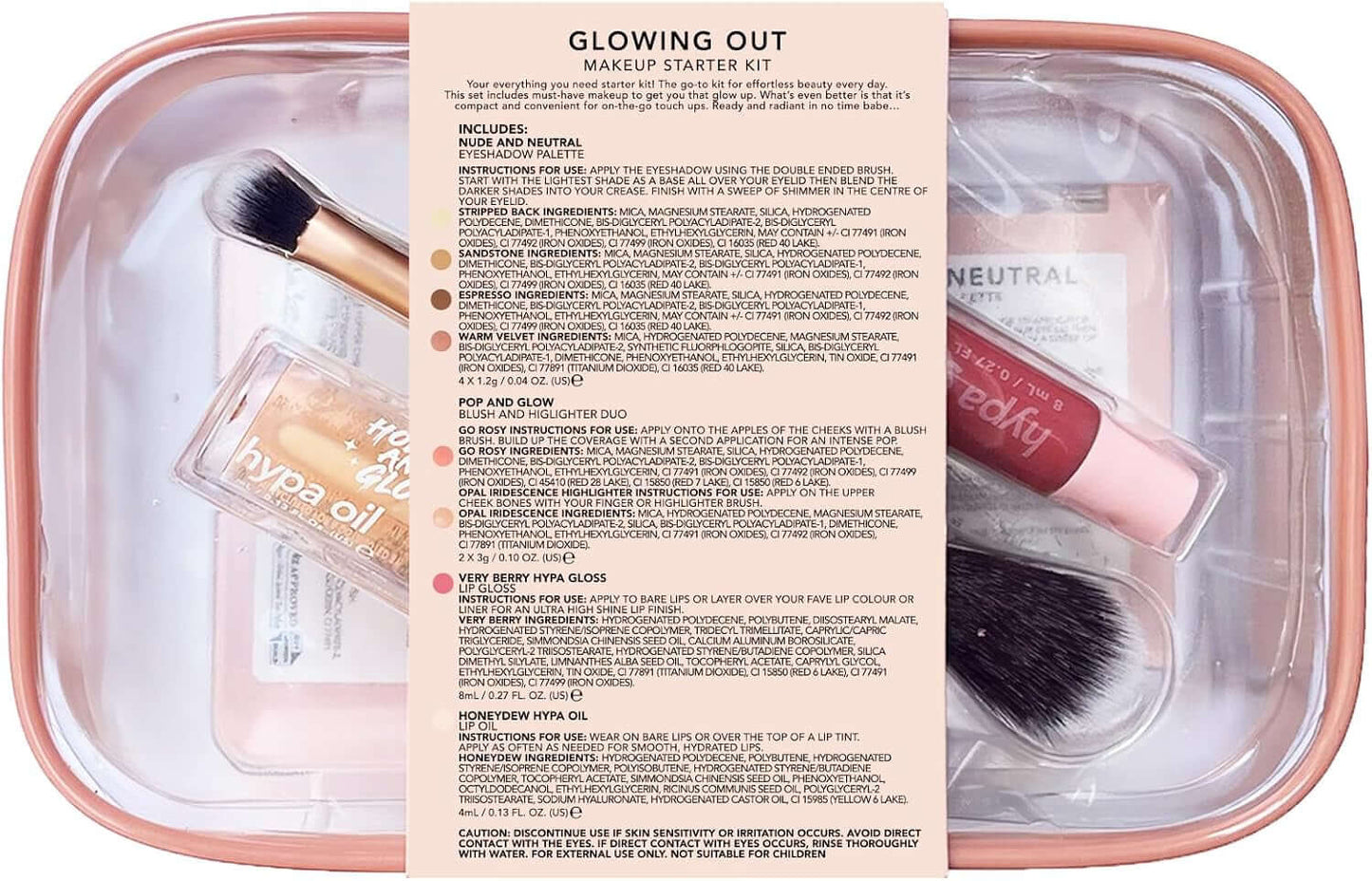 Holler and Glow Glowing Out Makeup 5-Piece Gift Set, Includes Eyeshadow Quad, Blush and Highlighter Duo, Lip Oil, Lip Gloss and Dual Ended Makeup Brush