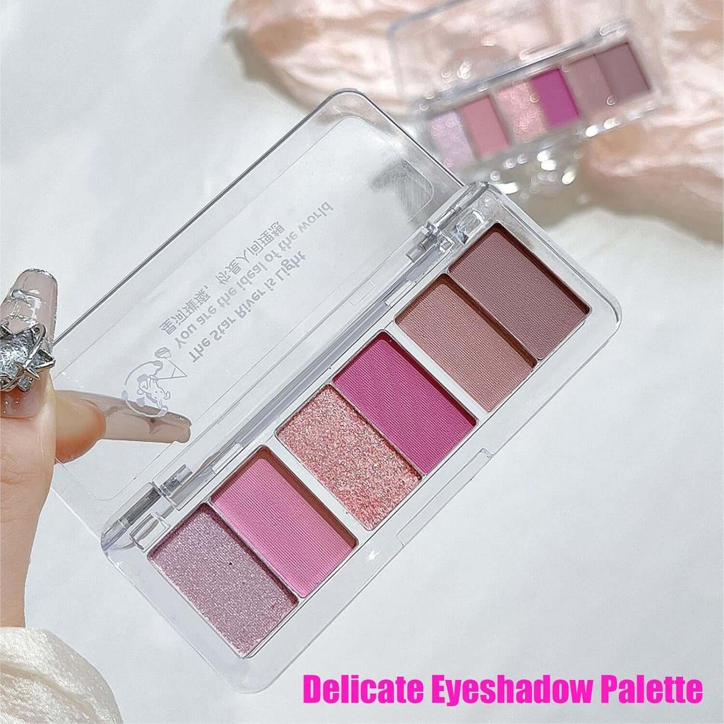 Pink Eyeshadow Palette, Shimmering Eye Shadow Pallets for Women, 6 Color Nude Pink Brown Matte Glitter Eyeshadows, Pigmented Waterproof Long Lasting Make-Up Palettes Gift for Women