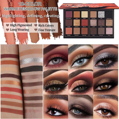 Pro 18 Colors Eyeshadow Palette Matte Shimmer Eye Shadow Palette Highly Pigmented Blendable Shadow Long Lasting Waterproof Makeup Cosmetics (01# Seductress)