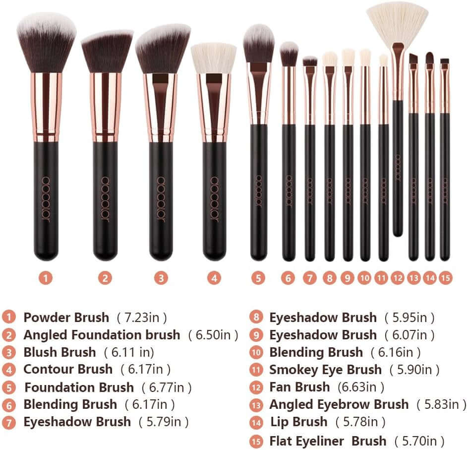 Pro Makeup Brushes Sets 15 Pieces Perfectly Apply Powder, Cream and Liquid with PU Leather Bag Classic Rose Gold