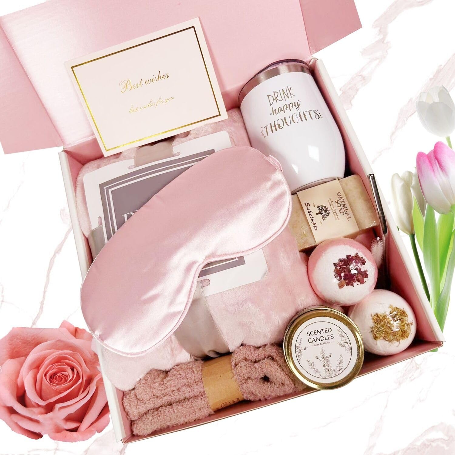 Gifts for Women, Mom, Wife, Mum, Girlfriend, Best Friend, Her Happy Birthday, Mothers Day, Get Well Soon, Gift Spa Basket Set, Hamper Box, Tumbler, Bath Care Kit Pamper Sweet Present (SET1)