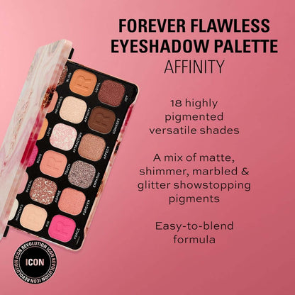 Revolution Beauty, Forever Flawless Eyeshadow Palette, 18 Pigmented Shades, Neutral & Pink Pressed Powder Mattes, Shimmers, Glitters, Affinity