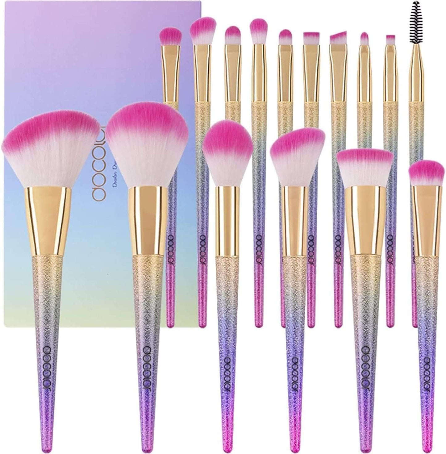 Makeup Brushes Sets 16Piece,Premium Synthetic Professional Makeup Brushes with Rainbow Box,For Face Foundation Blending,Blush,Concealer,Hightlight,Eyeshadow,Eyeline,Lip Brush