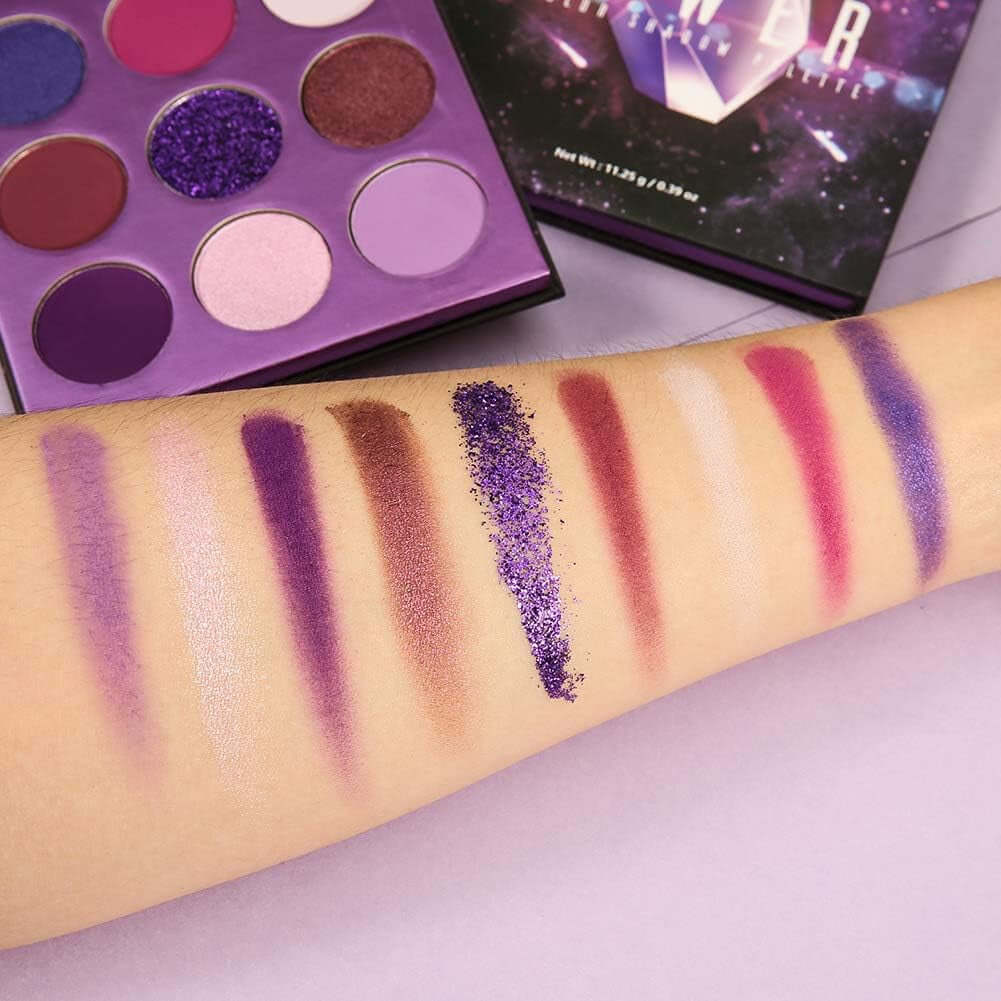 9 Colours Purple Eyeshadow Palette Shadow Palette Highly Pigmented Mattes Shimmers Naked Smokey Glitter Cream Colorful Powder Waterproof Makeup Palette-Power