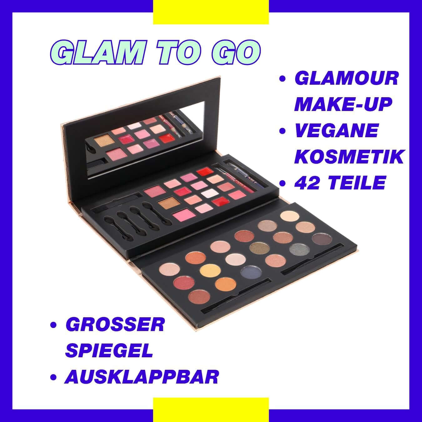 Glam to Go Beauty Box Vegan Cosmetics with Mirror - Small Make-Up Set for on the Go, for Traveling and as a Gift