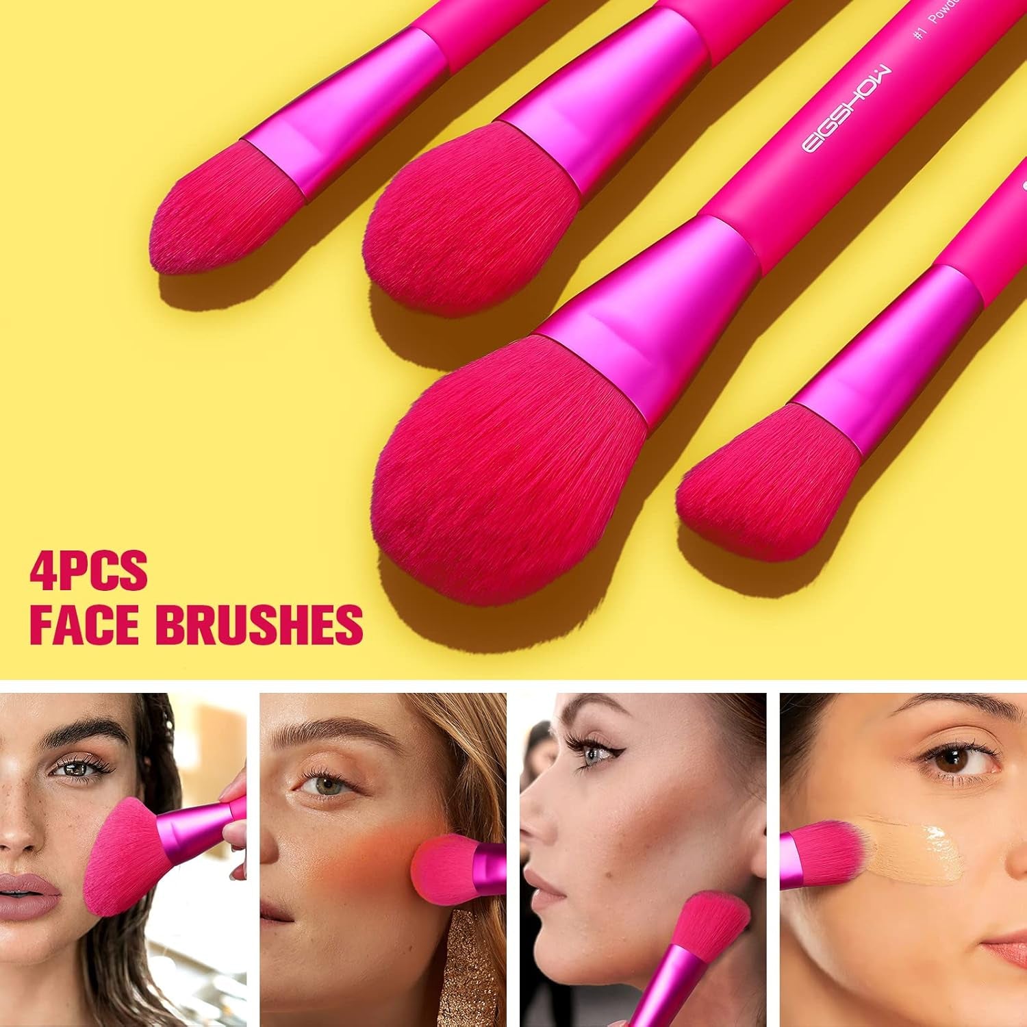 Makeup Brush Set,  10 Pcs Makeup Brushes, Premium Nanofibers Bristles for Foundation Blending Face Powder Lip Blush Contour Eyeshadow, Colorful & Vegan(Red)