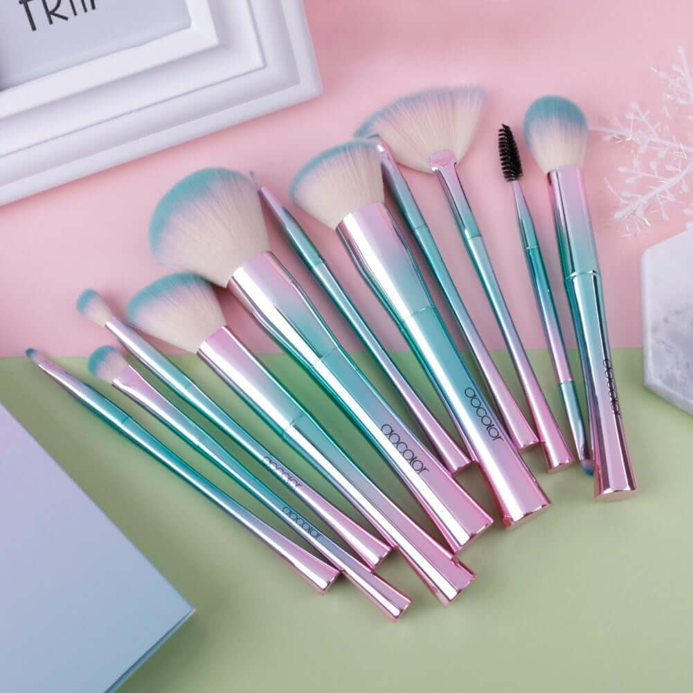 Makeup Brush Set, Mermaid Makeup Brushes 11Pcs, Fantasy Essential Cosmetics, Make up for Face, Eye Shadow Eyeliner, Foundation, Blush, Lip, Powder, Liquid, Cream Blending