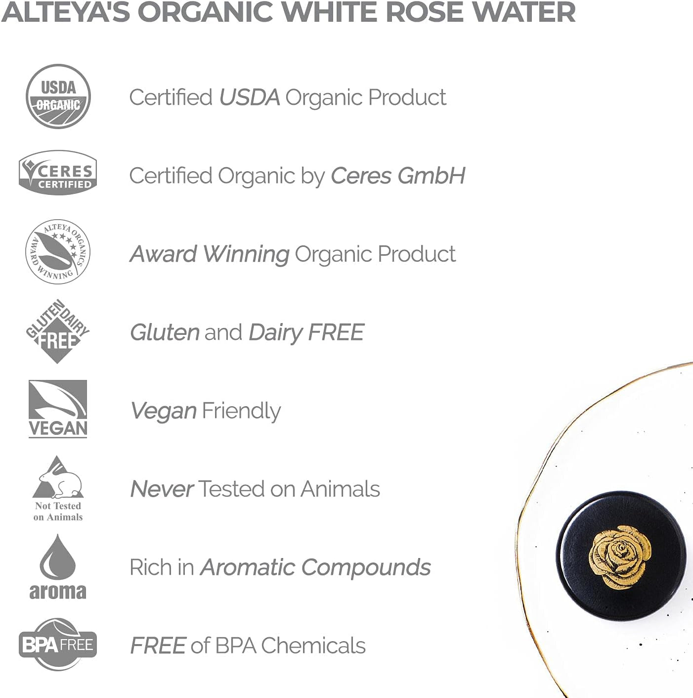 Organic White Rose Water Spray 100Ml - Pure Organic Rosa Alba Hydrolat - No Artificial Ingredients - USDA Certified Organic - Best for Sensitive Skin - Face Toner, Condition Hair & Scalp