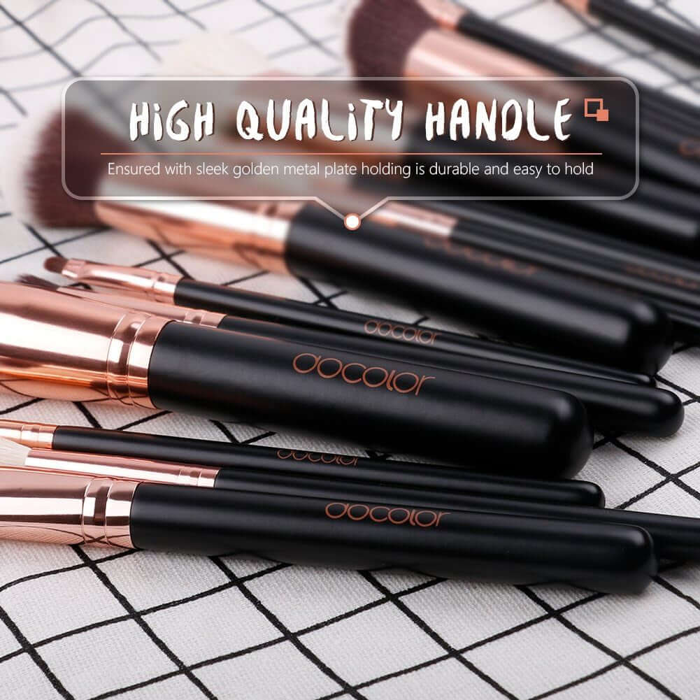 Pro Makeup Brushes Sets 15 Pieces Perfectly Apply Powder, Cream and Liquid with PU Leather Bag Classic Rose Gold